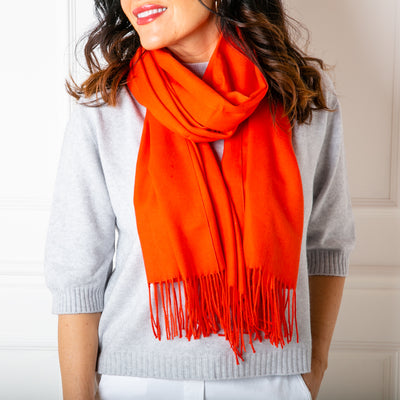 Women's Cashmere Mix Pashmina with Tassels in Burnt Orange, Super Soft Scarf Wraps